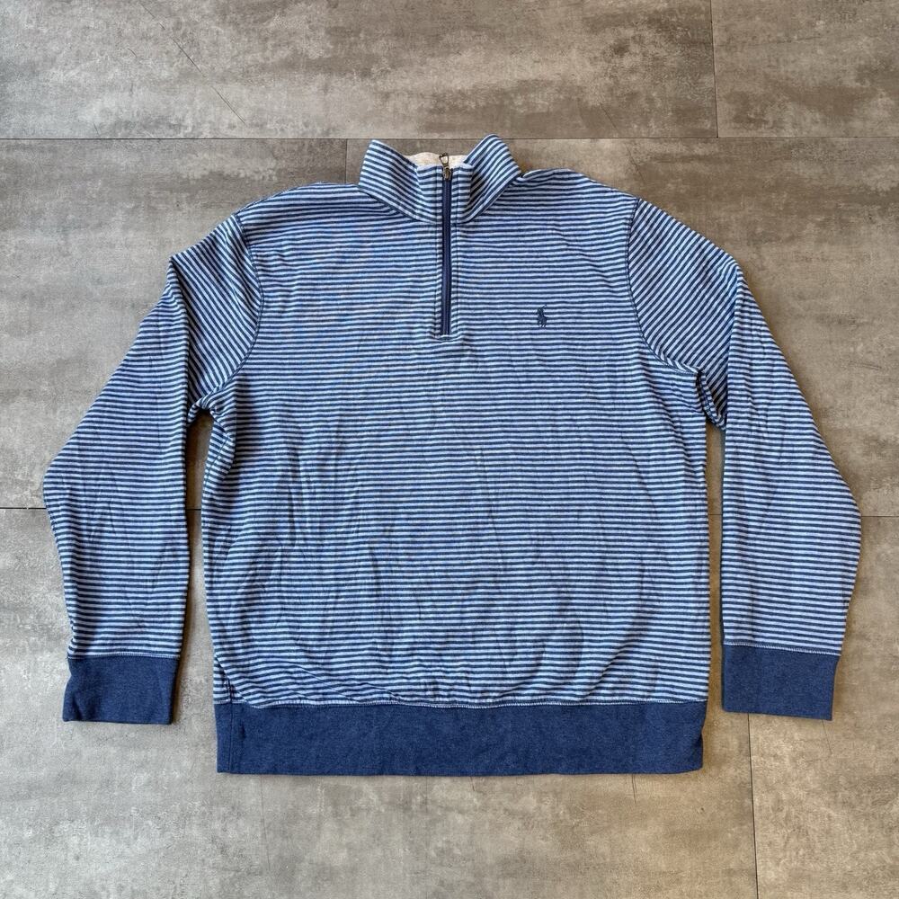Polo Ralph Lauren Men's Striped Jersey Quarter-zip Pullover Blue Size Large EUC